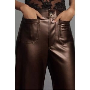 Anthropologie Maeve Colette Faux Leather Wide Leg Pants Brown 31P Petites